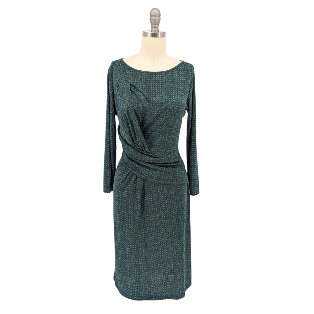 Talbots Printed Jersey Knit Dress Green S preppy Business casual classic stretch